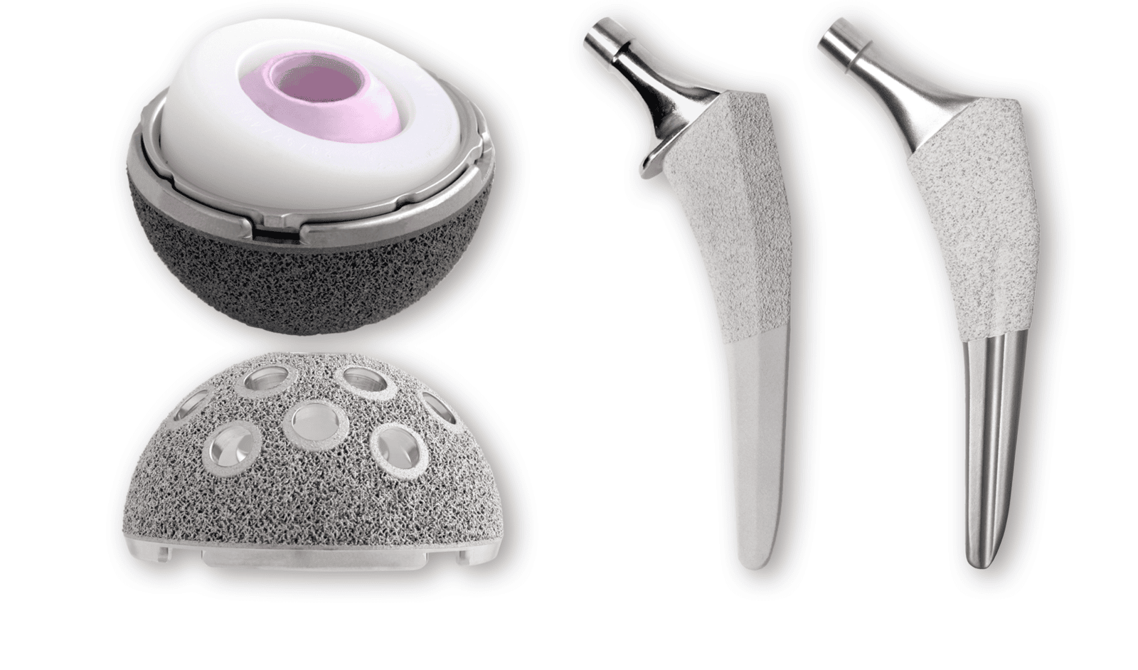 Hip replacement cups and stems